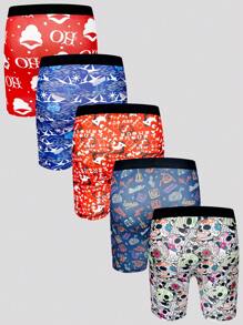 5 Pairs Of Men's Skull Print Boxer Briefs - Multicolor - View 2