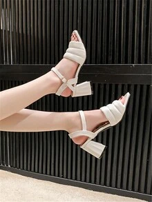 Sandalias De Tacón Grueso Para Mujer, Estilo Gótico, Hebilla Con Tiras, Tacón Alto, Tamaño Grande Plus, 41-42 - Blanco - Ver 2