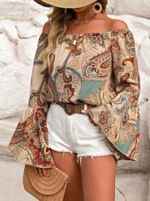 Breezaya 女士洋裝印花露肩上衣 - 彩色 - 查看 5