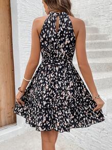 SHEIN Frenchy Của phụ nữ Không tay Halter Neck In Đầm - màu đen - Xem 2