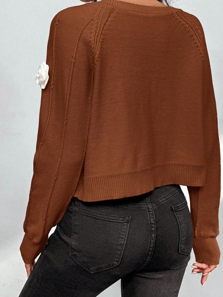 Ladies' 3d Flower Decorated Long Raglan Sleeve Cardigan