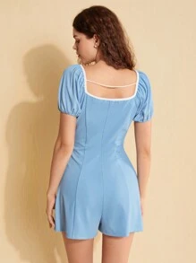 Forever 21 Mono De Mujer Con Detalle De Plisado Y Adorno De Bloc De Colores - Azul - Ver 2