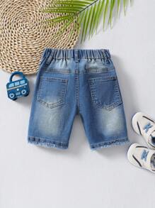Đứa bé trai Đau khổ Frayed Hem Quần short Denim - Rửa trung bình - Xem 2