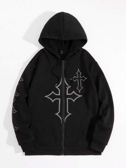 Our Grunge Punk Men's Hooded Sweatshirt With Cross Print And