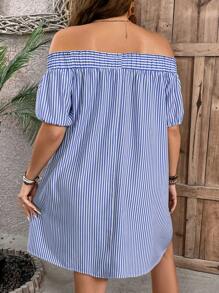 SHEIN LUNE Plus Size Open Shoulder Striped Dress