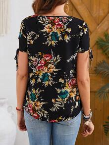 EMERY ROSE Của phụ nữ Ngắn tay Đen In hoa Áo sơ mi Với Vòng cổ Cho mùa hè - Nhiều màu - Xem 4