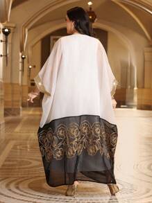 Al Najma 大碼彩塊刺繡拼接蝙蝠袖連衣裙