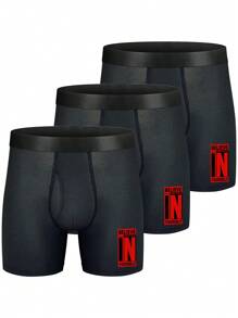3pcs/Set Men's Letter Print Boxer Briefs - Black - View 1