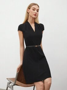 BizChic Ladies' V-Neck Solid Color Dress - Black - View 8