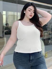 Dazy Plus Top Tank feminina básica em cores sólidas, de Plus Size, ajuste justo para usar com sobreposição no verão - Branco - Visão 5
