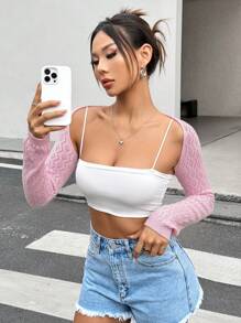 SHEIN Unity Của phụ nữ Màu thuần Rỗng Dệt kim Không tay Áo len Mở Với Mở Mặt trước - Hồng - Xem 6