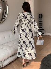 DAZY Của phụ nữ Mặt trước xoắn Chi tiết Bùng nổ Tay áo Đầm - Nhiều màu - Xem 5