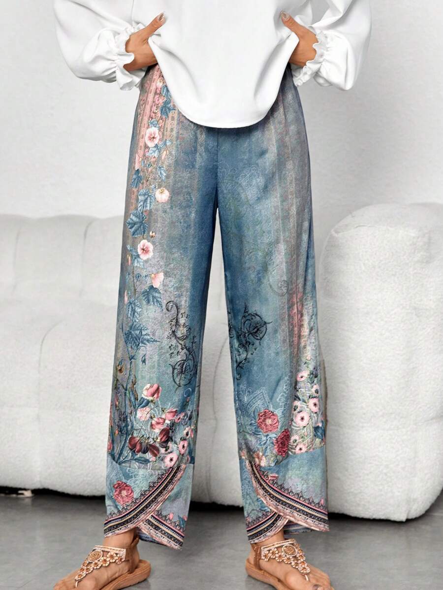 SHEIN LUNE 女士花卉印花長褲 - 彩色 - 查看 1