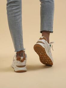 Letter Graphic Colorblock Lace-up Front Chunky Sneakers - Multicolor - View 2