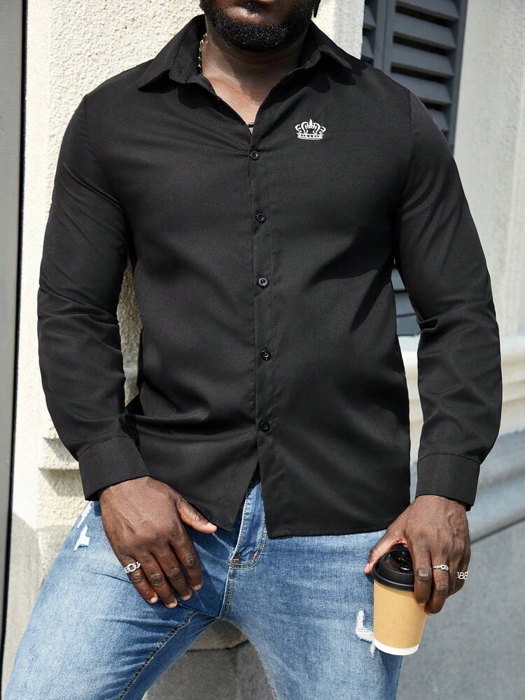 Men's Plus Size Crown Print Long Sleeve Shirt