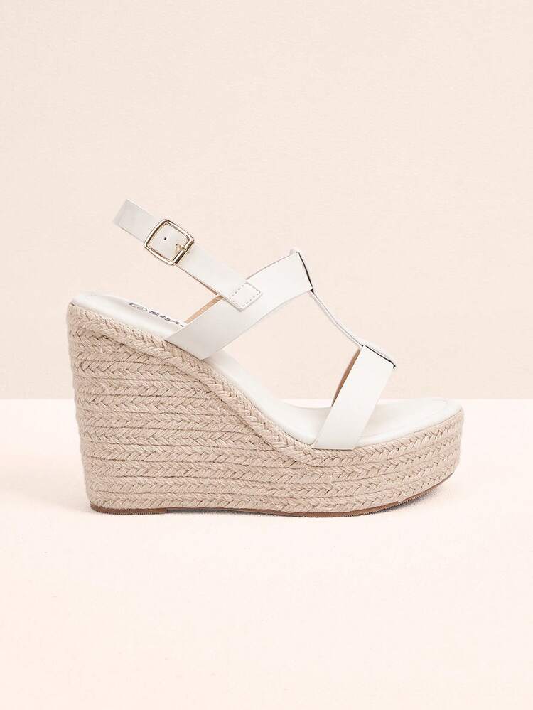 Women's Fashion Resort Style Simple Striped Spring And Summer Bohemian White Wedge Thick Sole Jute Rope Sandals