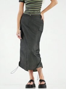 Forever 21 Summer Casual Solid Color Side Drawstring Skirt - Grey - View 3