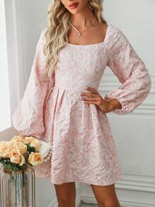 SHEIN Clasi 有紋理3d花卉印花洋裝 - 粉色 - 查看 5