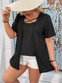 EMERY ROSE Plus Size Women's Embroidery Patchwork Cross V-Neck T-Shirt