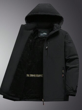 Herrlångärmad, enfärgad fleecejacka med dragkedja och fickor, höst/vinter