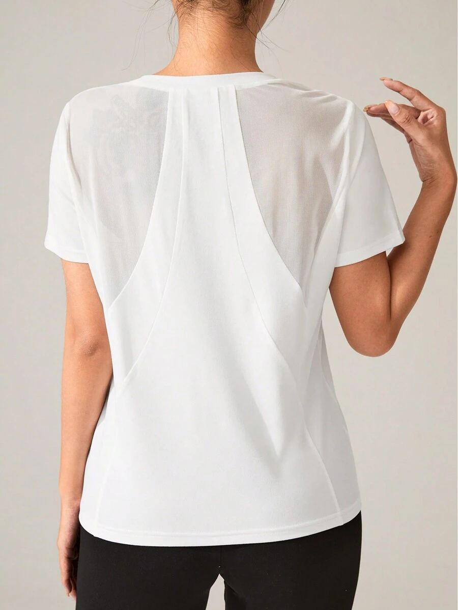 Easithlete Mesh Panel Athletic T-Shirt For Women Gym Top - White - View 1