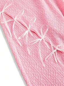 SHEINNeu Màu hồng Cắt ra Coa dây Nơ Dài Quần - Hồng - Xem 4