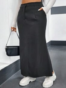 Flirla 大尺寸斜口袋魚尾下擺半身裙 - 灰色 - 查看 6