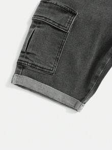 SHEIN Teen Boys' Casual Denim Shorts With Side Pockets - Grey - View 5