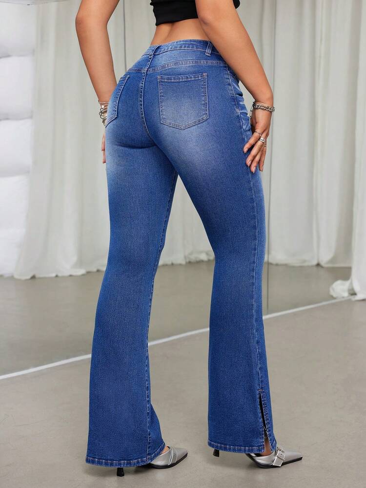 Women's Flared Jeans With Side Slit Hem