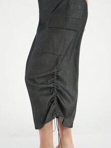 Forever 21 Summer Casual Solid Color Side Drawstring Skirt - Grey - View 4
