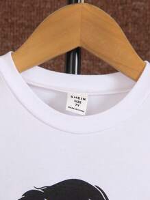 SHEIN 兒童男孩字母印花t恤和帶帽貨物短褲套裝 - 卡其色 - 查看 5