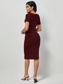 SHEIN Clasi 女士條紋短袖貼身連身裙 - 彩色 - 查看 2