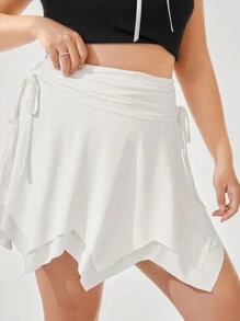 SHEIN Qutie Plus Size Women's Spring Break Balletcore Ballet Style Asymmetrical Hem Pleated White Mini Skirt