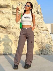 SHEIN EZwear Women's Black And White Printed Crop Top - White - View 5