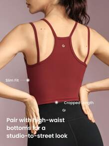 GLOWMODE FeatherFit™ Strappy Activity Cropped Tank Top Light Support Low Impact Yoga Daily - Burgundy - View 2