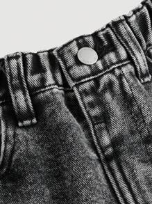 SHEIN Young Girl's Straight Leg Utility Denim Jeans - Black - View 3