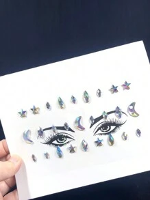 ROMWE Goth 1入組星月融合鑽石面部貼花