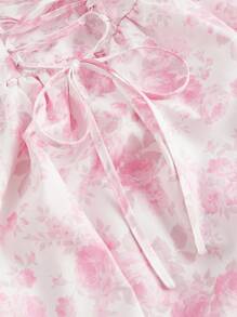 SHEIN MOD Vintage Sweet Puff Sleeve Plus Size Dress - Pink - View 3