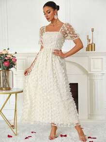 SHEIN Belle 泡泡袖蝴蝶網紗伴娘服 - 杏色 - 查看 4