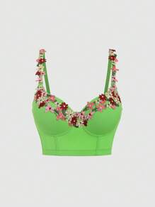 SHEIN Unity Women's Floral Embroidery Decorated Camisole Top - Green - View 1