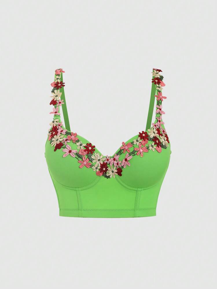 Women's Floral Embroidery Decorated Camisole Top