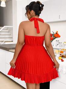 SHEIN Clasi Plus Size Halter Ruffle Dress - Orange - View 2