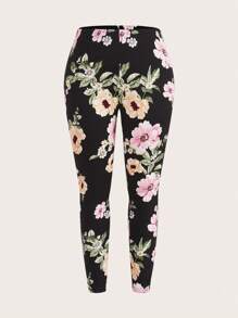 SHEIN Essnce Plus Size3pcs Back Gathered  Allover Print High Waist Leggings - Multicolor - View 13