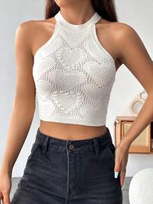 Flirla Women's Heart Texture Knit Halter Top