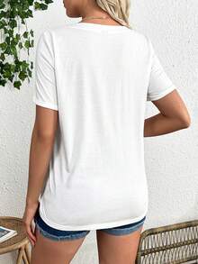 Thai sản Giải trí Cổ chữ V Ngắn tay Áo thun - Màu xanh lam - Xem 2