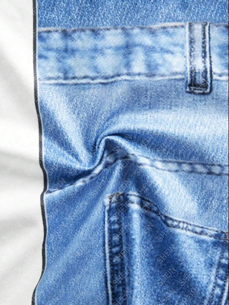 Tween Girl Heart Patchwork Top And Denim Effect Flare Pants Set