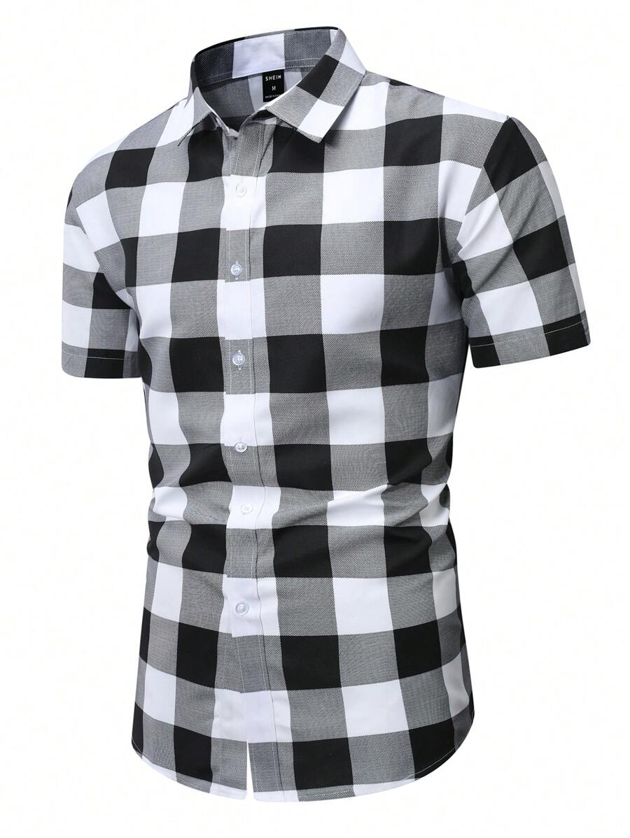 Manfinity Homme Men's Plaid Urban Colorful Short Sleeve Shirt, For Husband