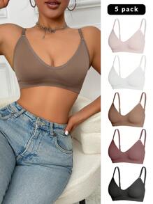 5pcs/Set Women's Solid Color Bra Set - Multicolor - View 1