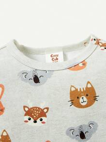 Baby Girl Cute Animal Pattern Round Neck Top And Long Pants 4pcs Set Snug Fit Sleepwear Suit Matching Set - Pink - View 7