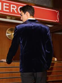 AKNOTIC Business Casual Men's Velvet Blazer Pants Suit - Navy Blue - View 3